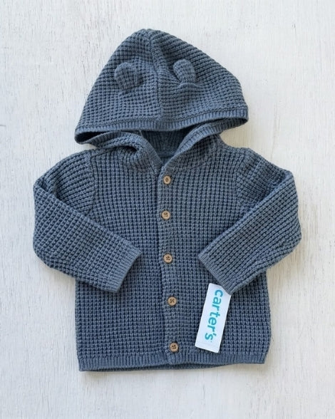 Suéter Carter's tejido azul con capucha y orejitas para bebé