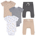 Conjunto de 5 piezas de body y pantalón de safari en tonos neutros para bebé